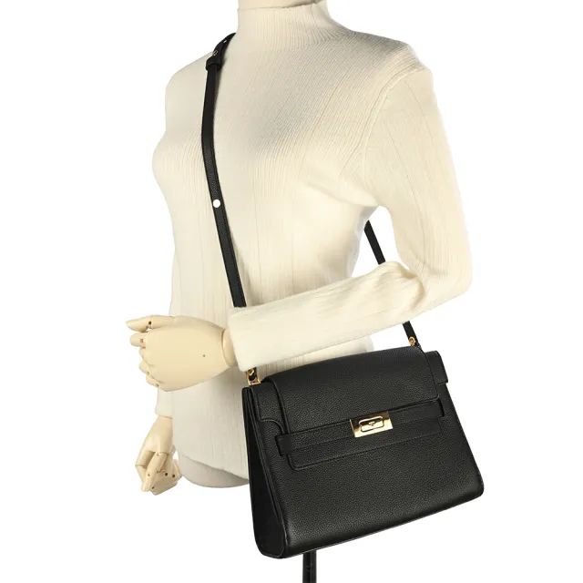 【TORY BURCH】Lee Radziwill 荔枝紋皮革肩背包-黑色