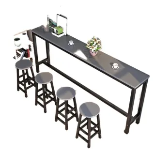 簡約鋼木吧臺桌(140x40x100cm 加厚環保板材桌面 防滑腳墊設計)