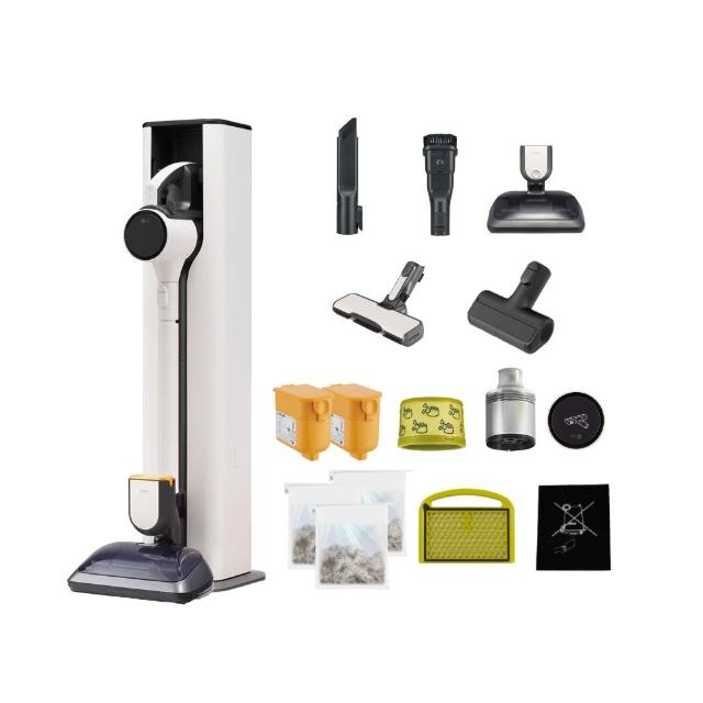 【LG 樂金】CordZero™ A9X蒸氣濕拖自動集塵無線吸塵器/吸頭收納x除蟎(A9X-STEAM 雪霧白)