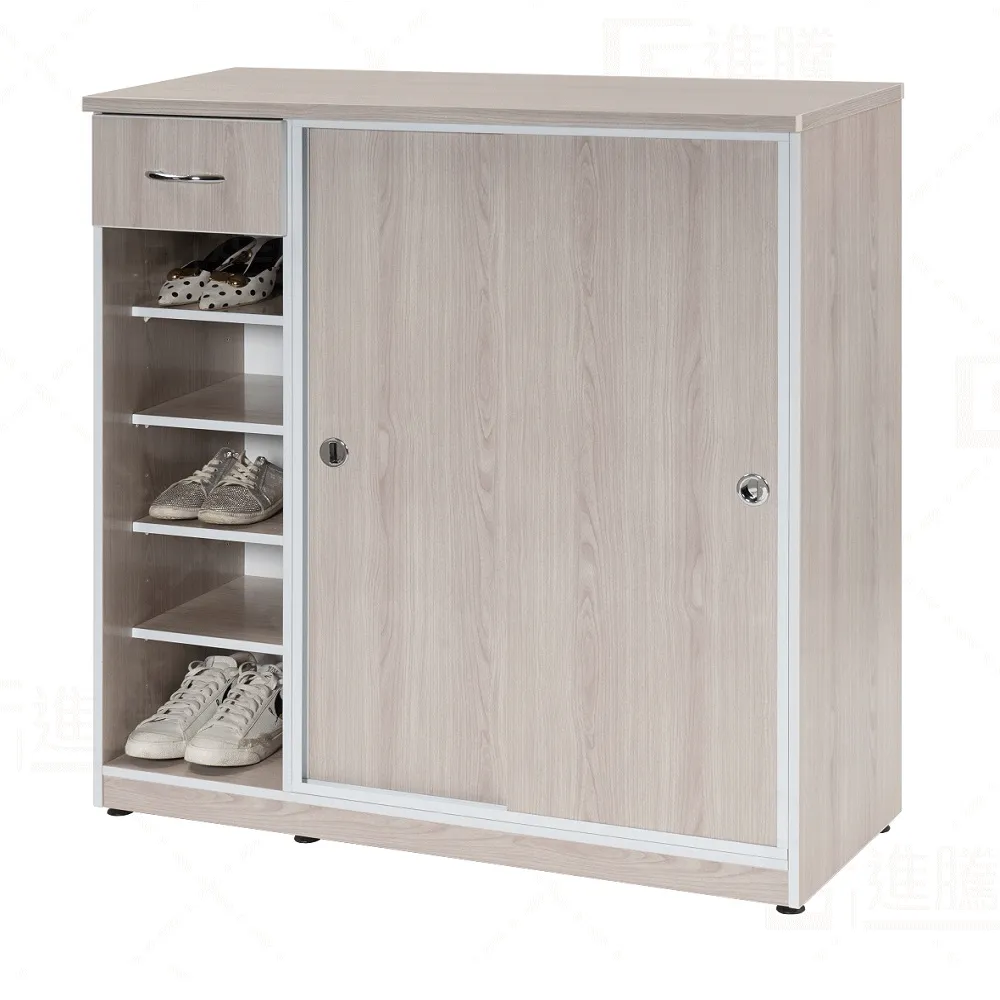 【艾蜜莉的家】3.6尺塑鋼推門+抽屜鞋櫃(楓木色)