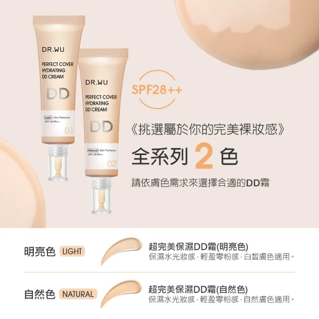 【DR.WU 達爾膚】超完美保濕DD霜SPF28 40ML(自然色 2入組)