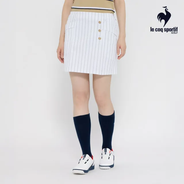 【LE COQ SPORTIF 公雞】高爾夫系列 女款白色吸汗速乾防曬彈性舒適親膚短裙 QLX8J701