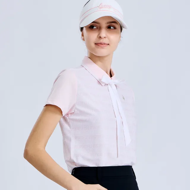 【LE COQ SPORTIF 公雞】高爾夫系列 女款粉紅色吸汗速乾彈性防曬短袖POLO衫 QLX2T218