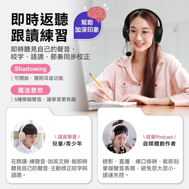 【DTAudio】聆翔 跟讀學習耳機｜全罩式耳機 錄音 英語口說 學生 線上課程 多益 平板 藍芽耳機 藍牙 TF卡