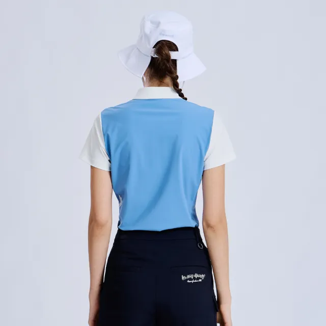 【LE COQ SPORTIF 公雞】高爾夫系列 女款寶藍色吸汗速乾彈性防曬短袖立領衫 QLX2T220