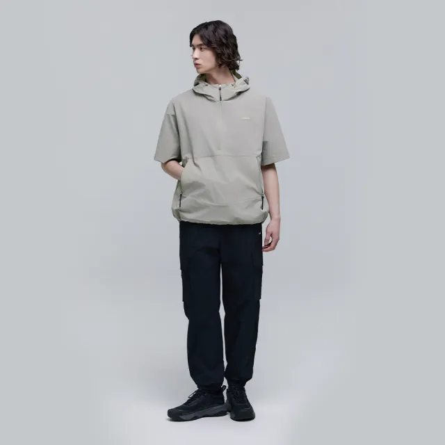 【National Geographic 國家地理】男女同款 ADELIE 輕量平織 ANORAK 半開拉鍊短袖連帽上衣/防曬 - 瑪瑙灰色