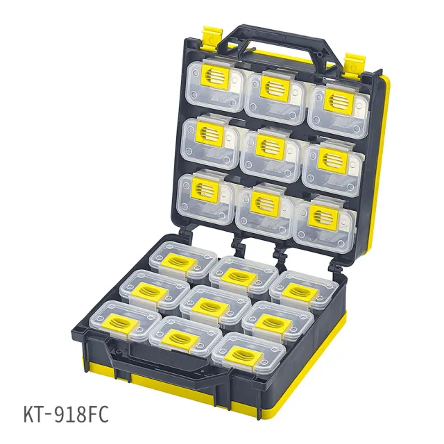 多用途零件整理盒 KT-918FC(背帶+內盒*18/台灣製/分類盒/零件盒/收納盒/提盒/手提工作箱/工具箱)
