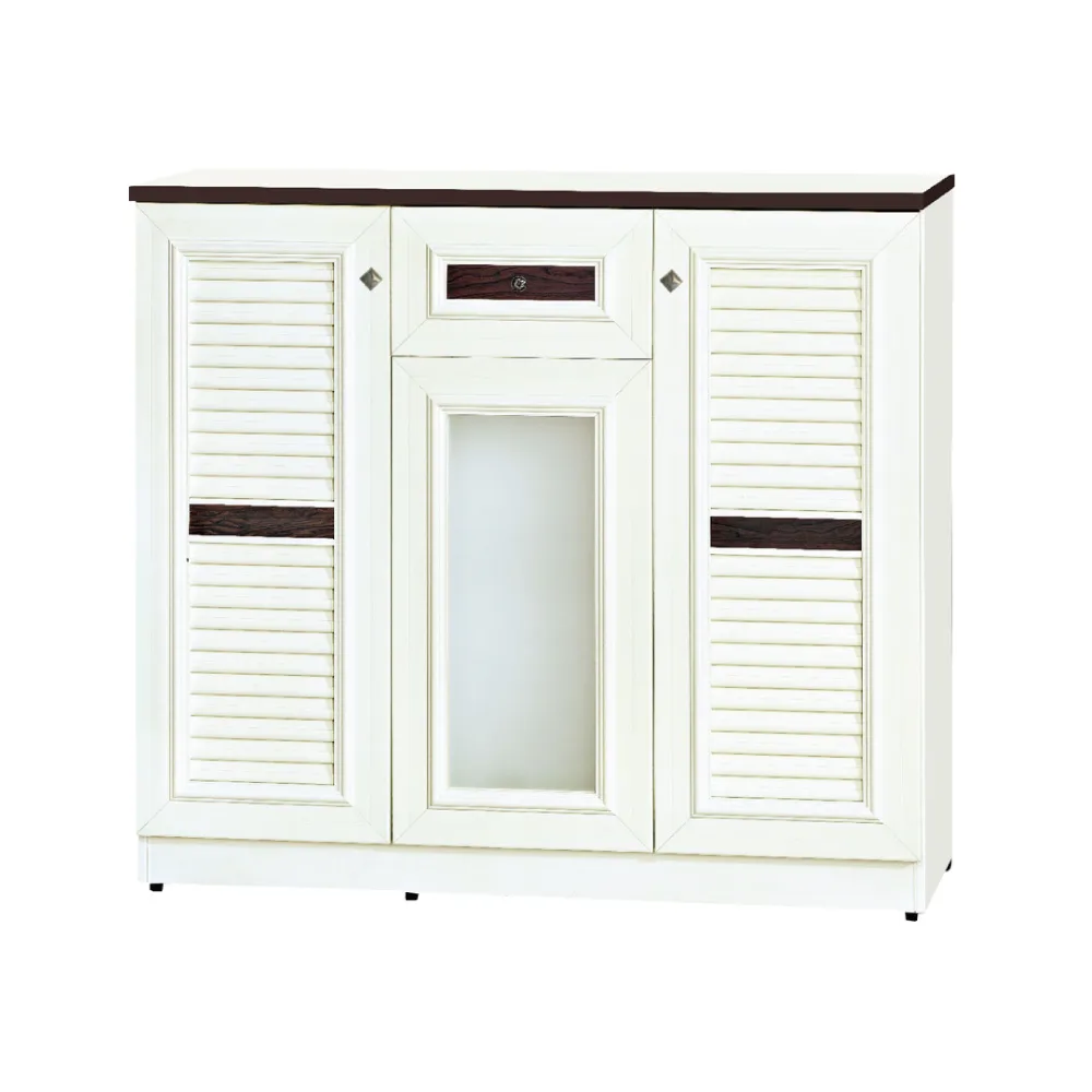 【文創集】南亞塑鋼  風城4尺百葉系列三開門單抽鞋櫃(6色可選+搭配菱形古銅色美式鄉村風把手)