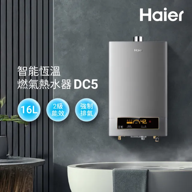 【Haier 海爾】16L智能恆溫強制排氣熱水器DC5基本安裝JSQ31-16NG1/FE(火速安裝)