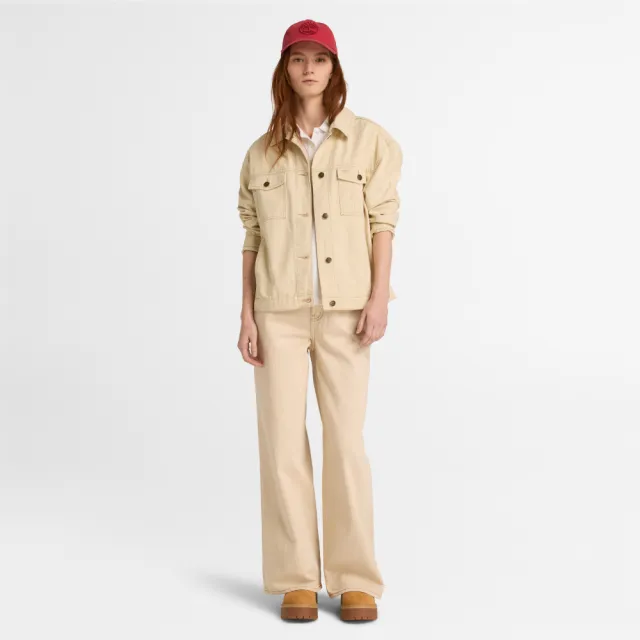 【Timberland】女款淺卡其色丹寧寬褲(A42QF260)