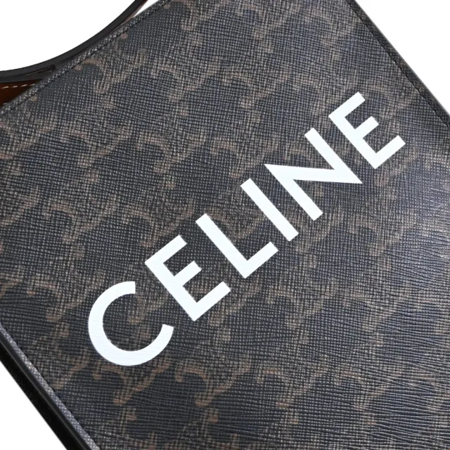 【CELINE】MINI CABAS TRIOMPHE 品牌印花迷你紙袋包兩用包深咖)