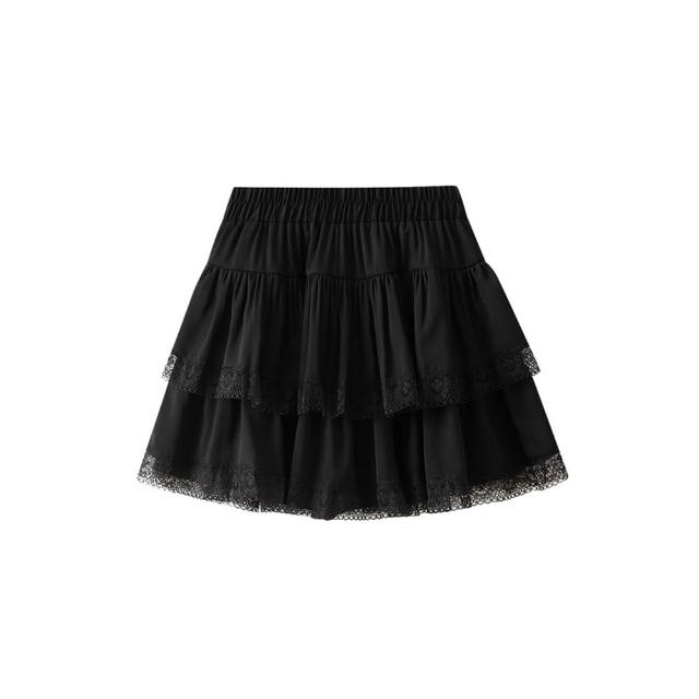 【米蘭精品】現貨出清 短裙A字裙子百褶裙蛋糕裙網紗裙半身裙休閒大尺碼女裝(蕾絲蓬蓬裙女裙子2色74jc40)