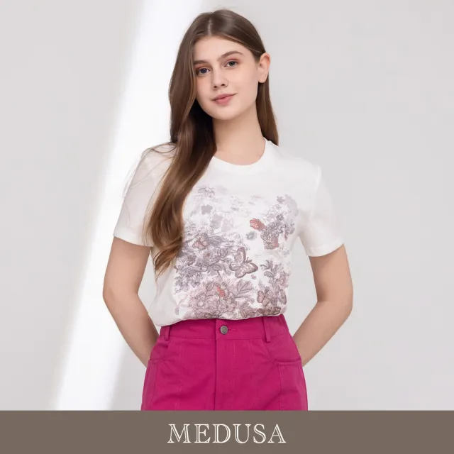 【MEDUSA 曼度莎】現貨-花園蝴蝶刺繡純棉T恤（M-XL）｜短袖T恤 休閒上衣 刺繡上衣