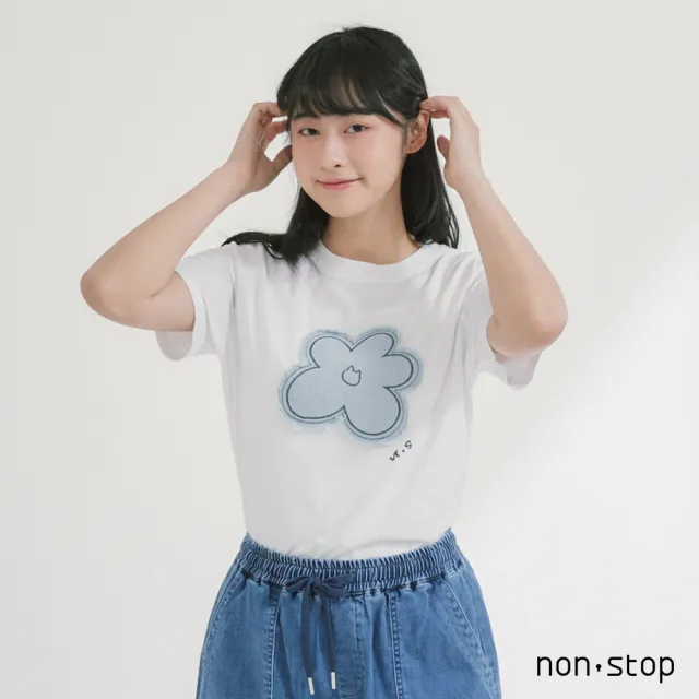 【non-stop】花影牛仔貼布繡純棉T恤-2色