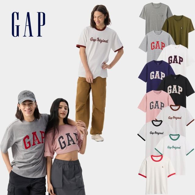 【GAP】男女同款 Logo純棉刺繡印花圓領短袖T恤-多款任選(729134&765037&857901)