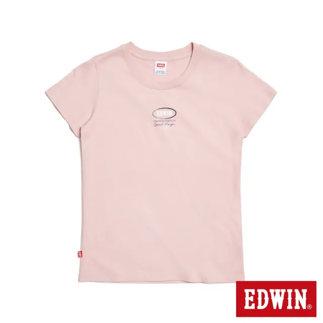 【EDWIN】女裝 基本標語短袖T恤(粉紅色)