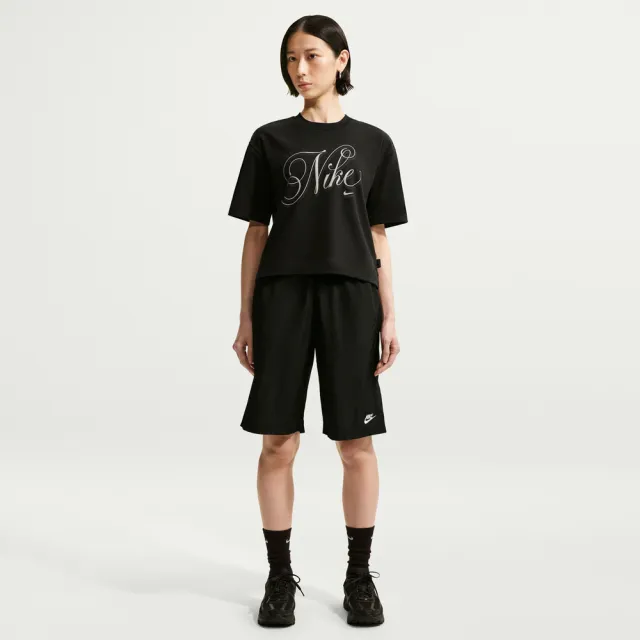 【NIKE 耐吉】短袖上衣 女 T恤 寬版 落肩 AS W NSW SS TEE BOXY SCRIPT 黑 IH7608-010