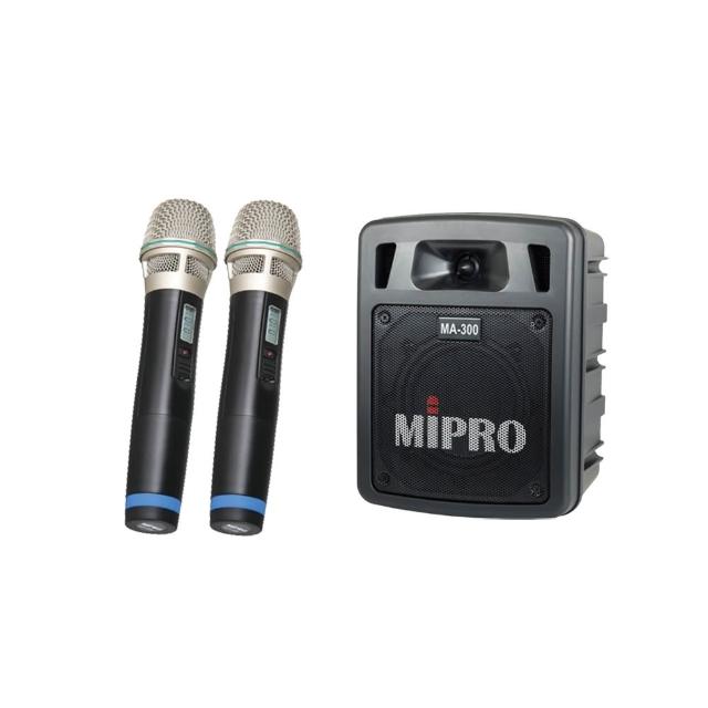 【MIPRO】MA-300D 配2手握無線麥克風 UHF(最新二代藍芽/USB鋰電池 雙頻道迷你無線擴音機)