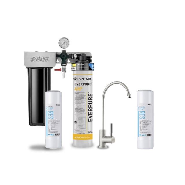 【EVERPURE 愛惠浦】櫥下型 PURVIVE Duo-4H2兩道式生飲淨水器(升級不鏽鋼龍頭/前置樹脂)