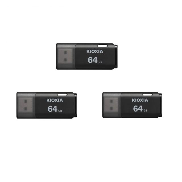 【KIOXIA  鎧俠】3入組 64GB U202 TransMemory 輕巧便攜 隨身碟(曜石黑 Made in Japan工業包 原廠5年保固)