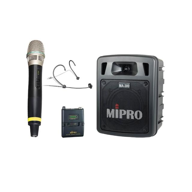 【MIPRO】MA-300D 配1手握+1頭戴無線麥克風 5.8G(最新二代藍芽/USB鋰電池 雙頻道迷你無線擴音機)