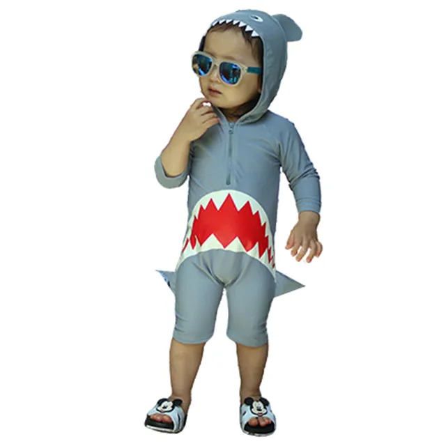 【橘魔法】大嘴鯊魚平角連帽泳衣 兒童 男童 童裝 一件式 連身泳衣 泳裝 衝浪服 游泳 海邊 戲水 溫泉 泡湯