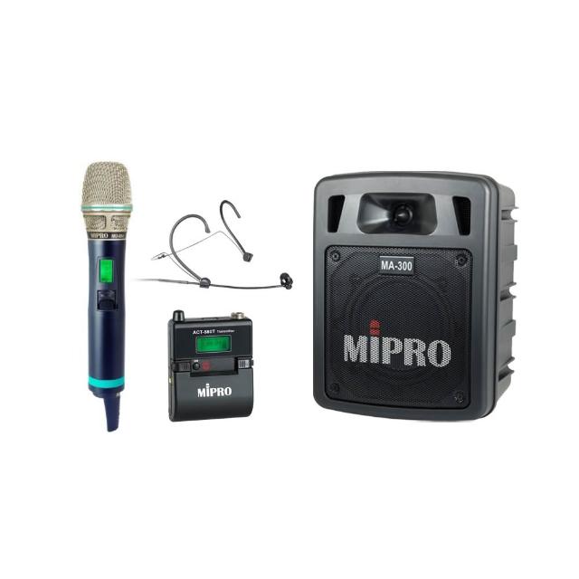 【MIPRO】MA-300D 配1手握580H+1頭戴麥克風(最新肩掛式藍芽5.8G無線喊話器)