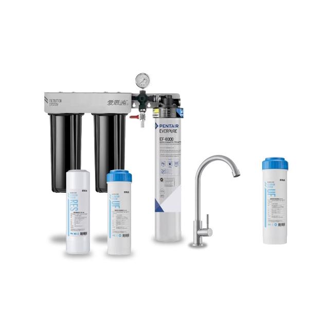 【EVERPURE 愛惠浦】櫥下型 PURVIVE Trio-EF6000大流量不鏽鋼龍頭三道式生飲淨水器(前置樹脂+中空絲膜)