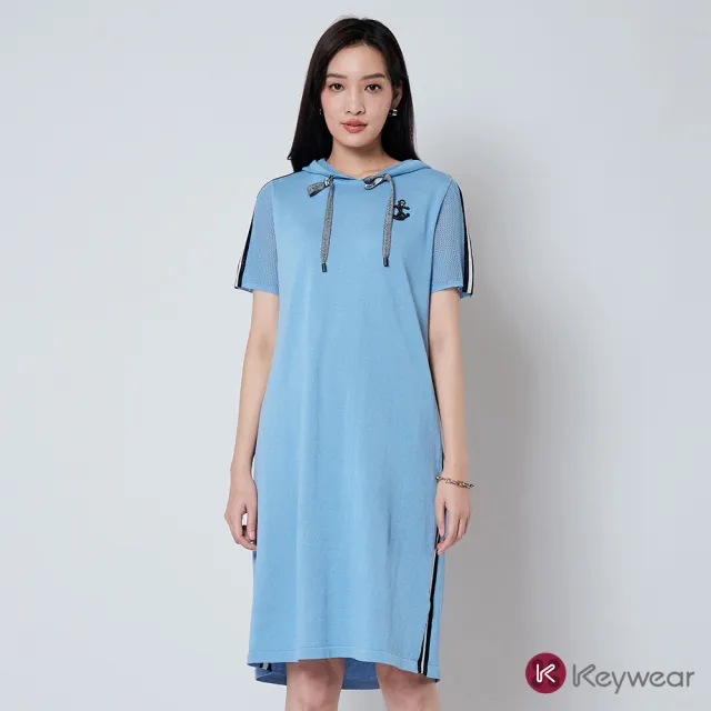 【KeyWear 奇威名品】休閒海洋風連帽針織洋裝(共2色)