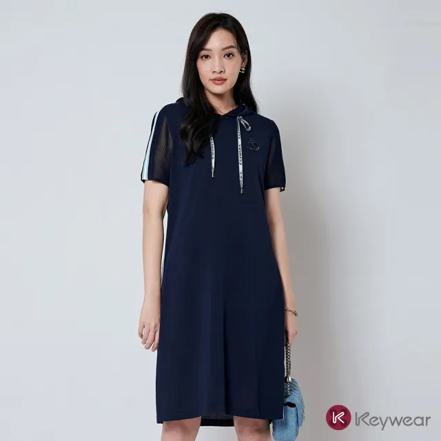【KeyWear 奇威名品】休閒海洋風連帽針織洋裝(共2色)