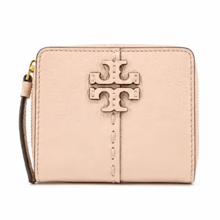【TORY BURCH】MCGRAW縫線對開零錢短夾(粉)