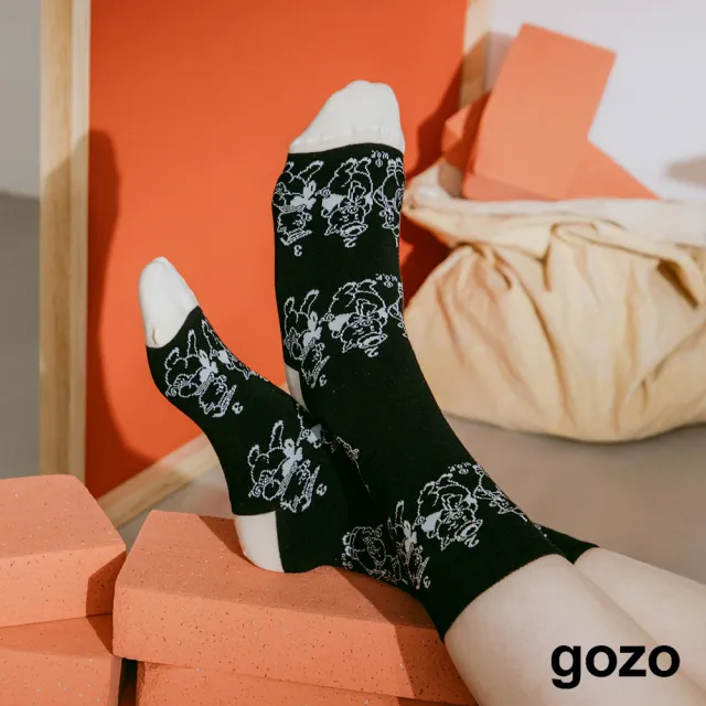 【gozo】迪士尼系列 123三隻小豬排排站跳色長襪(黑色/淺卡其)