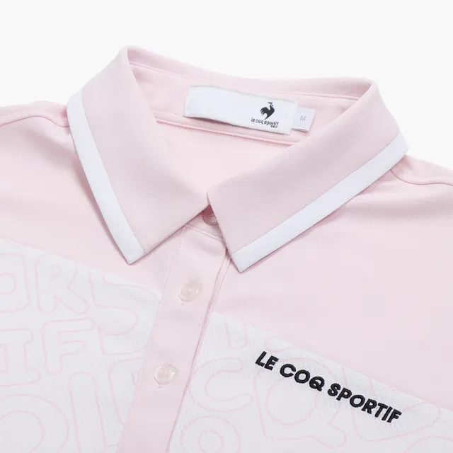 【LE COQ SPORTIF 公雞】高爾夫系列 女款粉紅色吸汗速乾彈性防曬短袖POLO衫 QLX2T217