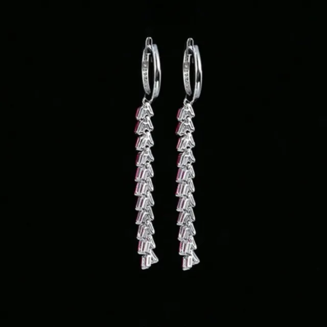 海斯珠寶 1.4克拉天然紅寶石 18K白金鑽石耳環 長方形切割 長款流蘇設計 優雅氣質 高級訂製珠寶