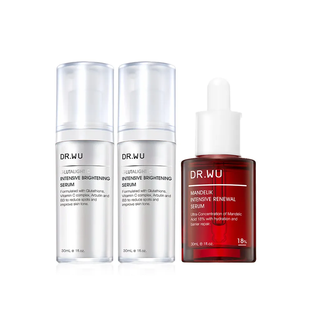 【DR.WU 達爾膚】早C晚杏深層煥白組(超微C精華30ML x2+杏仁酸精華18% 30ML)