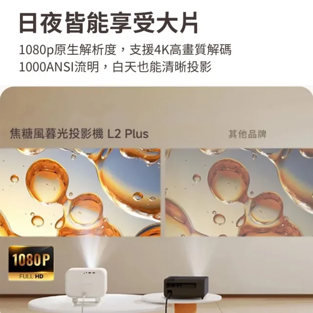 【YABER】焦糖風暮光投影機 L2 Plus(1080P 1000ANSI JBL喇叭 自動避障 自動對焦避障 側投 無線投影)