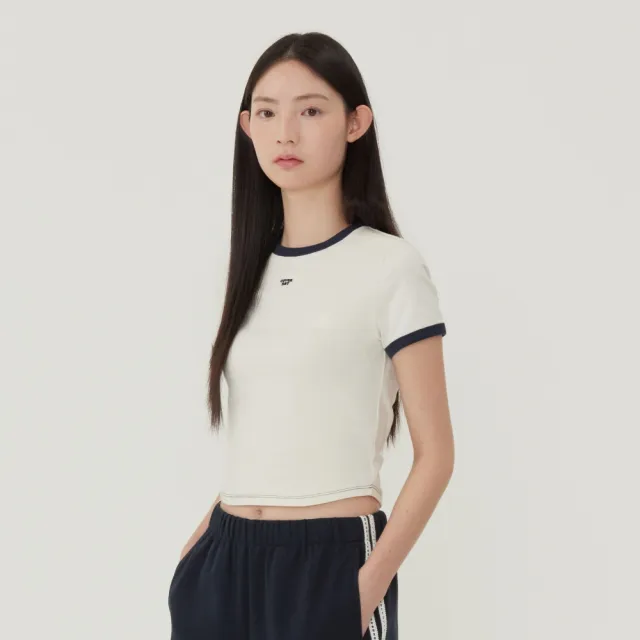 【COVERNAT】官方旗艦館 女款窄版修身滾邊T恤(WMS短袖上衣 深藍/象牙白/棕色)