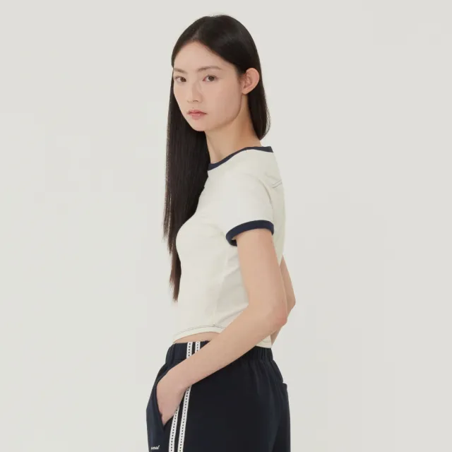 【COVERNAT】官方旗艦館 女款窄版修身滾邊T恤(WMS短袖上衣 深藍/象牙白/棕色)