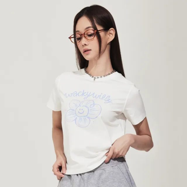 【Wacky WiLLY】官方旗艦館 女款大LILY圖案短袖上衣(WMS短袖上衣 深海軍藍/淺灰/粉紅/白色)