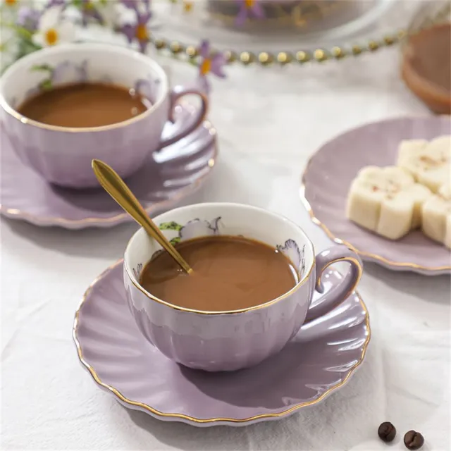 輕奢陶瓷咖啡杯 一整套掛耳杯 精緻英式下午茶杯 花茶杯 家用待客杯 杯架 擺件 茶杯