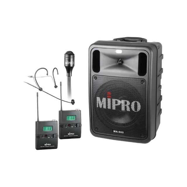 【MIPRO】MA-505 配1領夾式+1頭戴式UHF無線麥克風(精華型 雙頻道手提式無線擴音機)