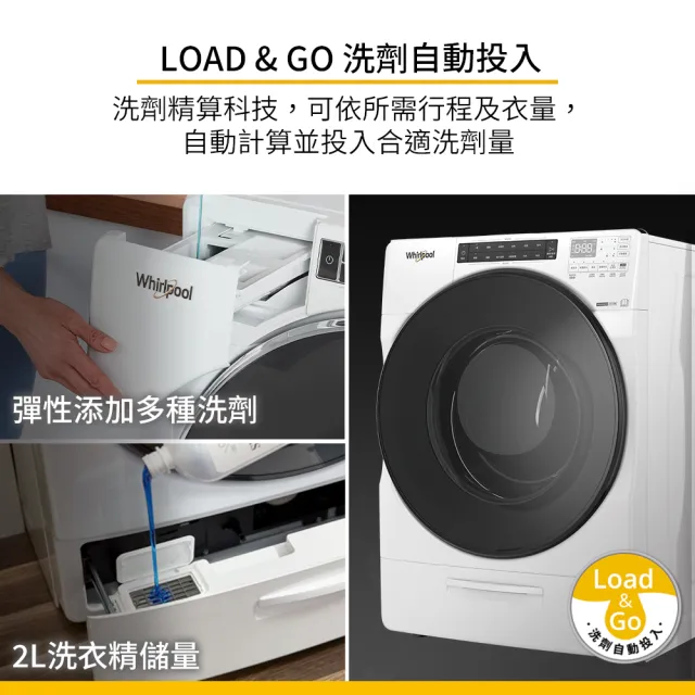 【Whirlpool 惠而浦】家電快配17公斤 Load & Go蒸氣洗脫烘變頻滾筒洗衣機(8TWFC6820LW)