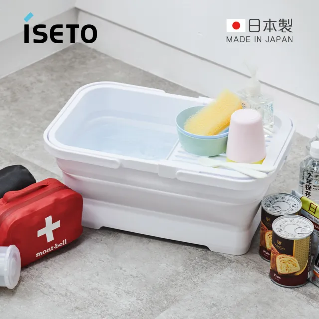 【ISETO 伊勢藤】日製方形多功能伸縮折疊式提籃/水桶(附瀝水托盤)-15L-多色可選(瀝水架/萬用水桶/戶外水桶)