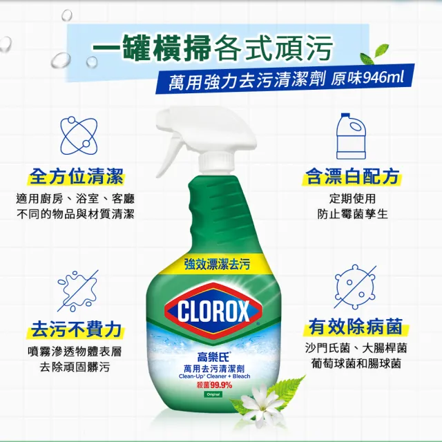 【Clorox 高樂氏】萬用強力去汙清潔噴劑噴槍946mlx2-原味(環境消毒/浴室除垢/廚房去油/含漂白水)