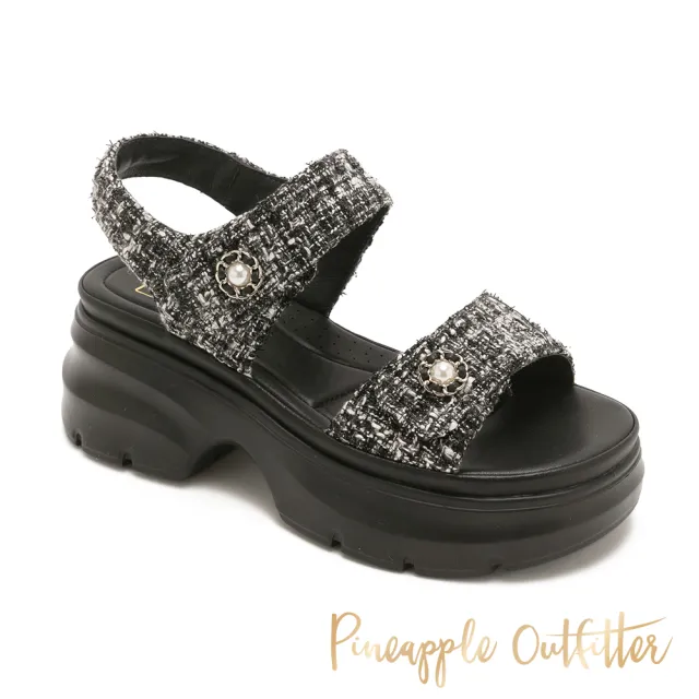 【Pineapple Outfitter】小香風雙寬帶厚底涼鞋IAGO(黑色)