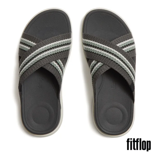 【FitFlop】F-MODE GO MENS條紋編織交叉涼鞋-男(炭灰混色)