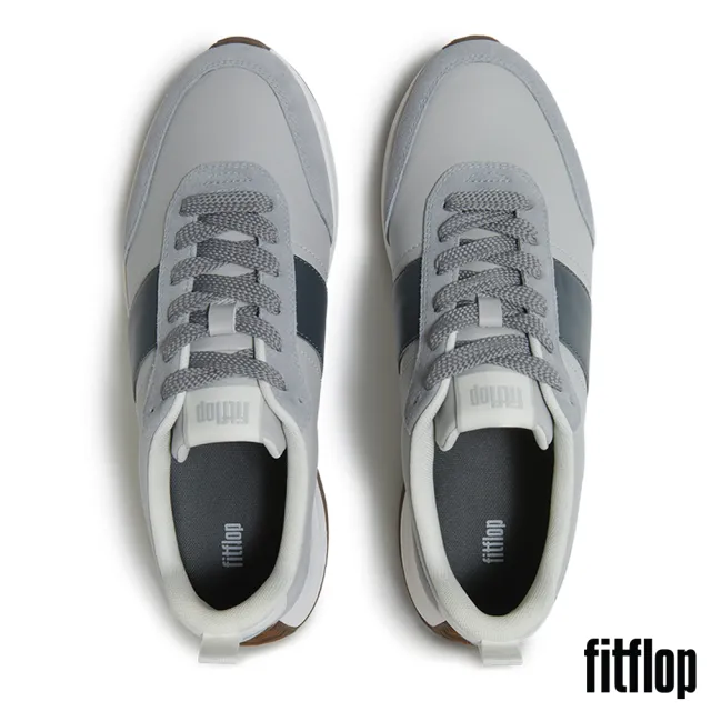 【FitFlop】F-MODE FLOW MENS  皮革/麂皮休閒鞋-男(柔霧灰/炭灰色)