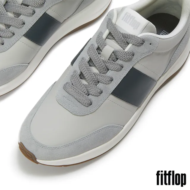 【FitFlop】F-MODE FLOW MENS  皮革/麂皮休閒鞋-男(柔霧灰/炭灰色)