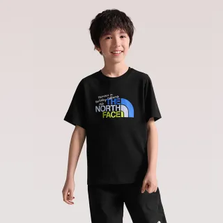 【The North Face】北面兒童黑色胸前三色LOGO短袖T恤｜8H1NJK3