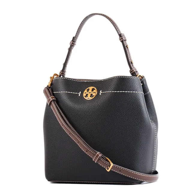 【TORY BURCH】荔枝紋磁釦手提/斜背二用水桶包-黑色/小(其他規格)
